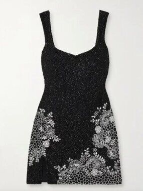 CLIO PEPPIATT Damask Embellished Stretch-Tulle Mini Dress in Silver